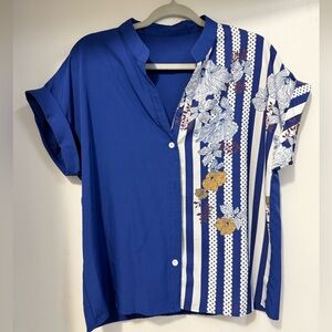 SHEIN Blue Floral Striped Blouse
